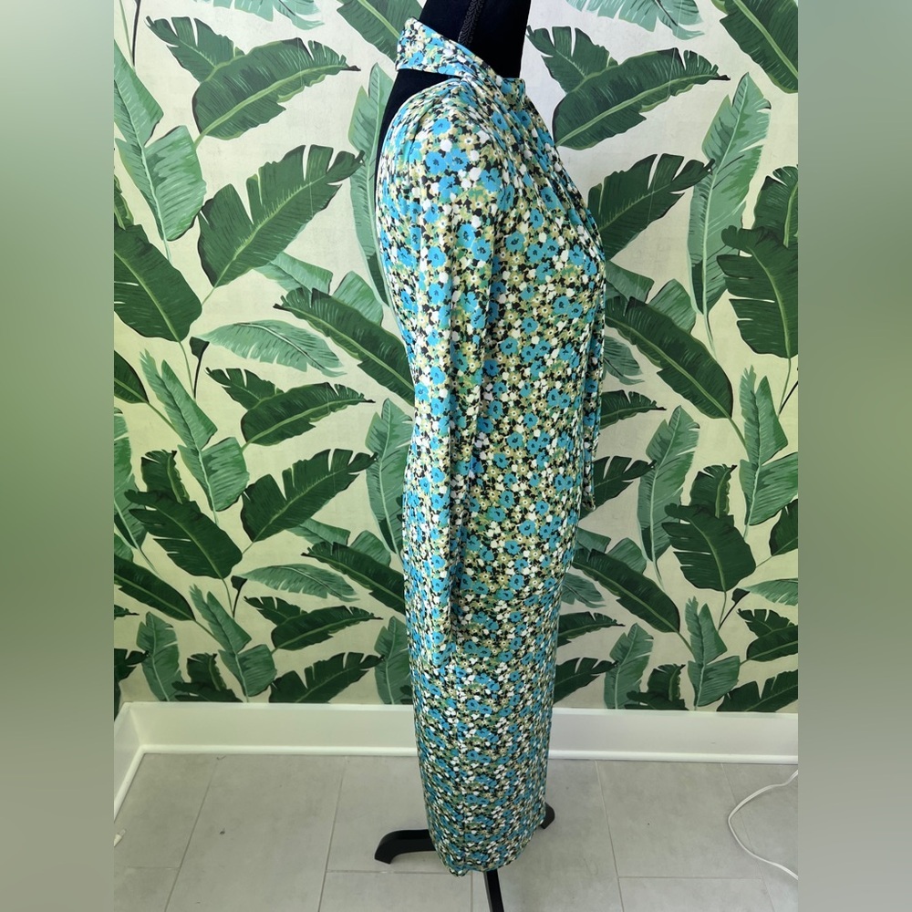 Zara green blue floral long-sleeve midi dress high neck Kentucky Derby Medium - Picture 14 of 14